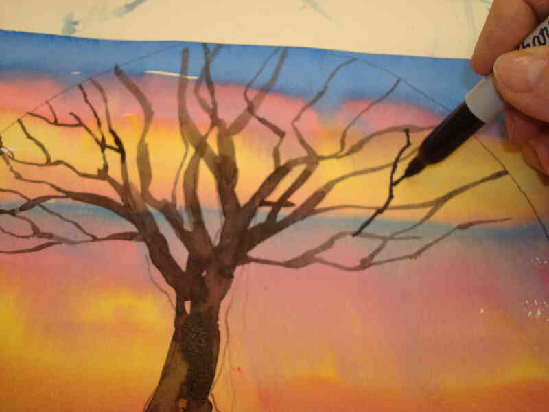 Gewusst wie: ein Winter-Baum bei Sonnenuntergang in Aquarell malen